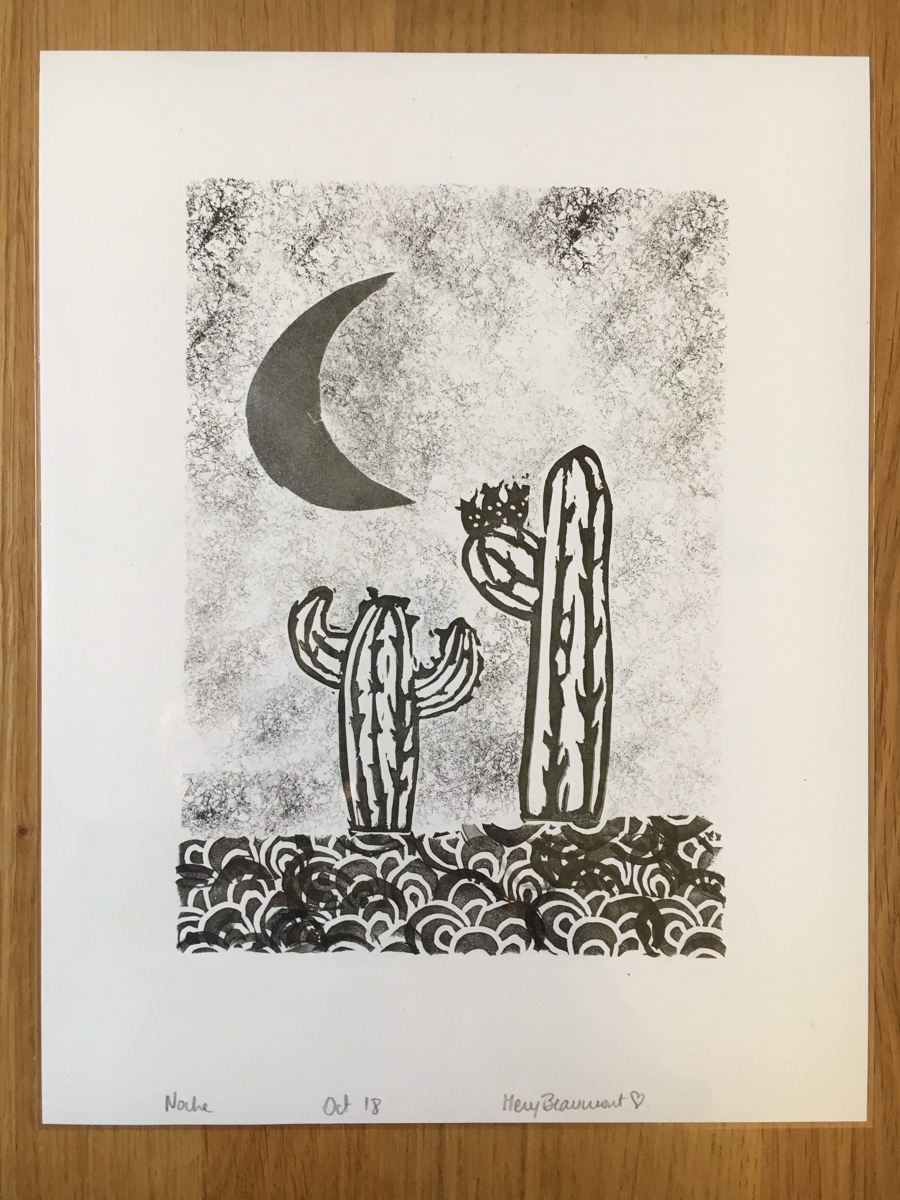 Print handmade Cactus Moonlight Night stamps