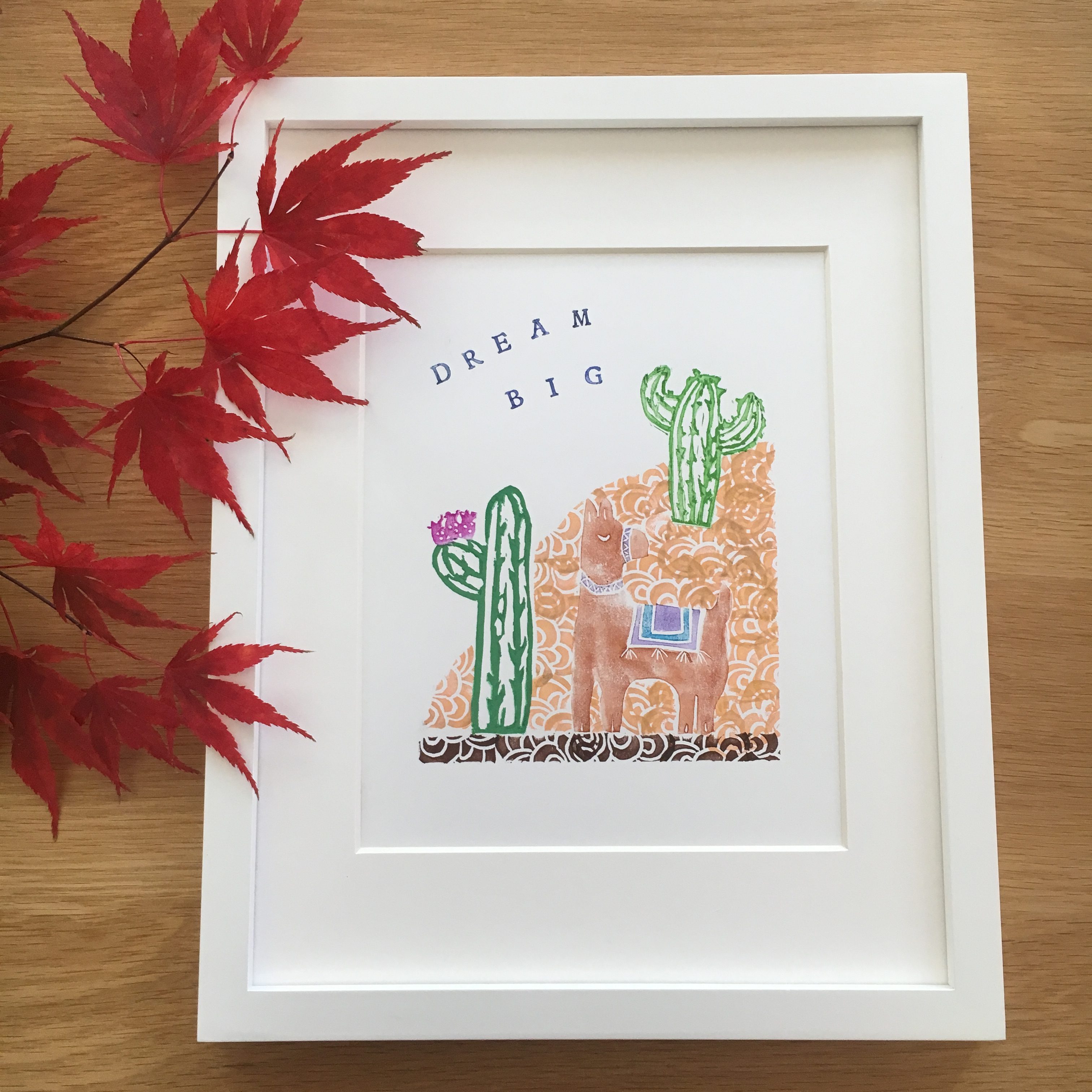 Hand carved stamp collage - cacti and llama landscape - inspiration by My Stamped World
