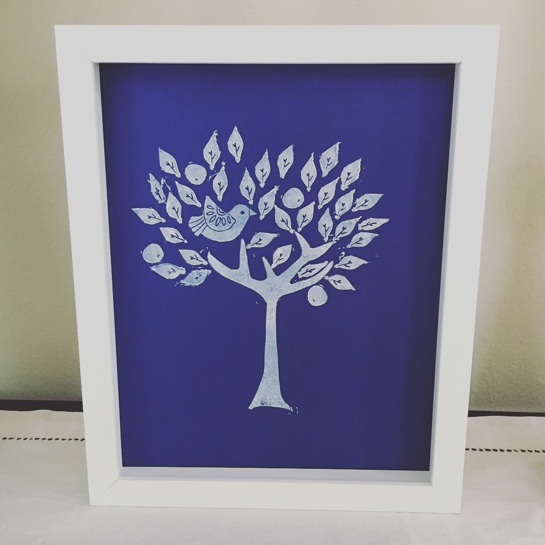 Tree of Life White over blue icon print for My Stamped World