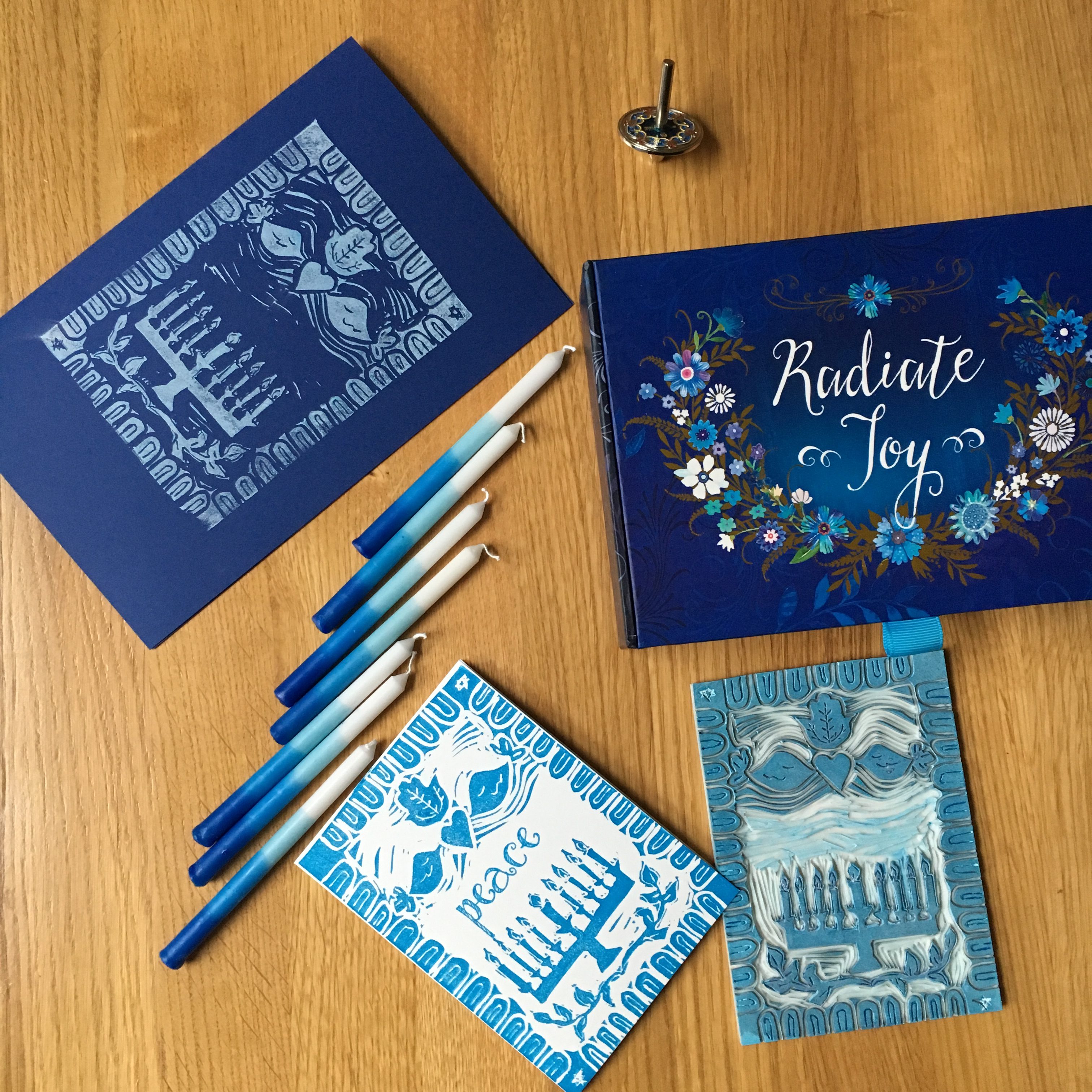 Hanukkah hand printd card with a hand carved stamp